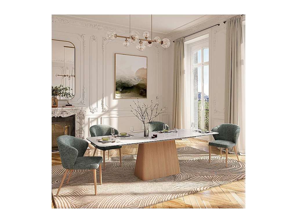 Habitat - Lot de 2 chaises en tissu chenille et bois massif couleur chêne - Vert sapin - Luris