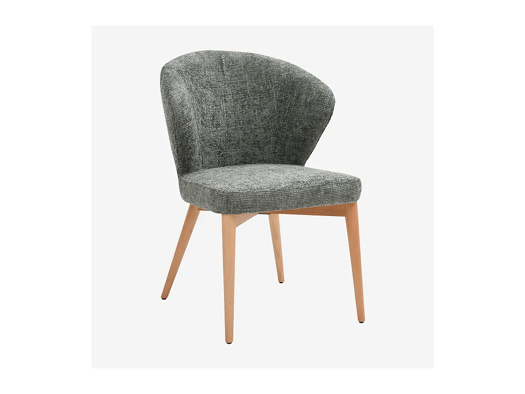 Habitat - Lot de 2 chaises en tissu chenille et bois massif couleur chêne - Vert sapin - Luris