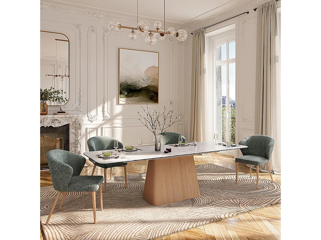 Habitat - Lot de 2 chaises en tissu chenille et bois massif couleur chêne - Vert sapin - Luris