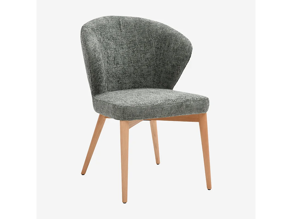 Habitat - Lot de 2 chaises en tissu chenille et bois massif couleur chêne - Vert sapin - Luris