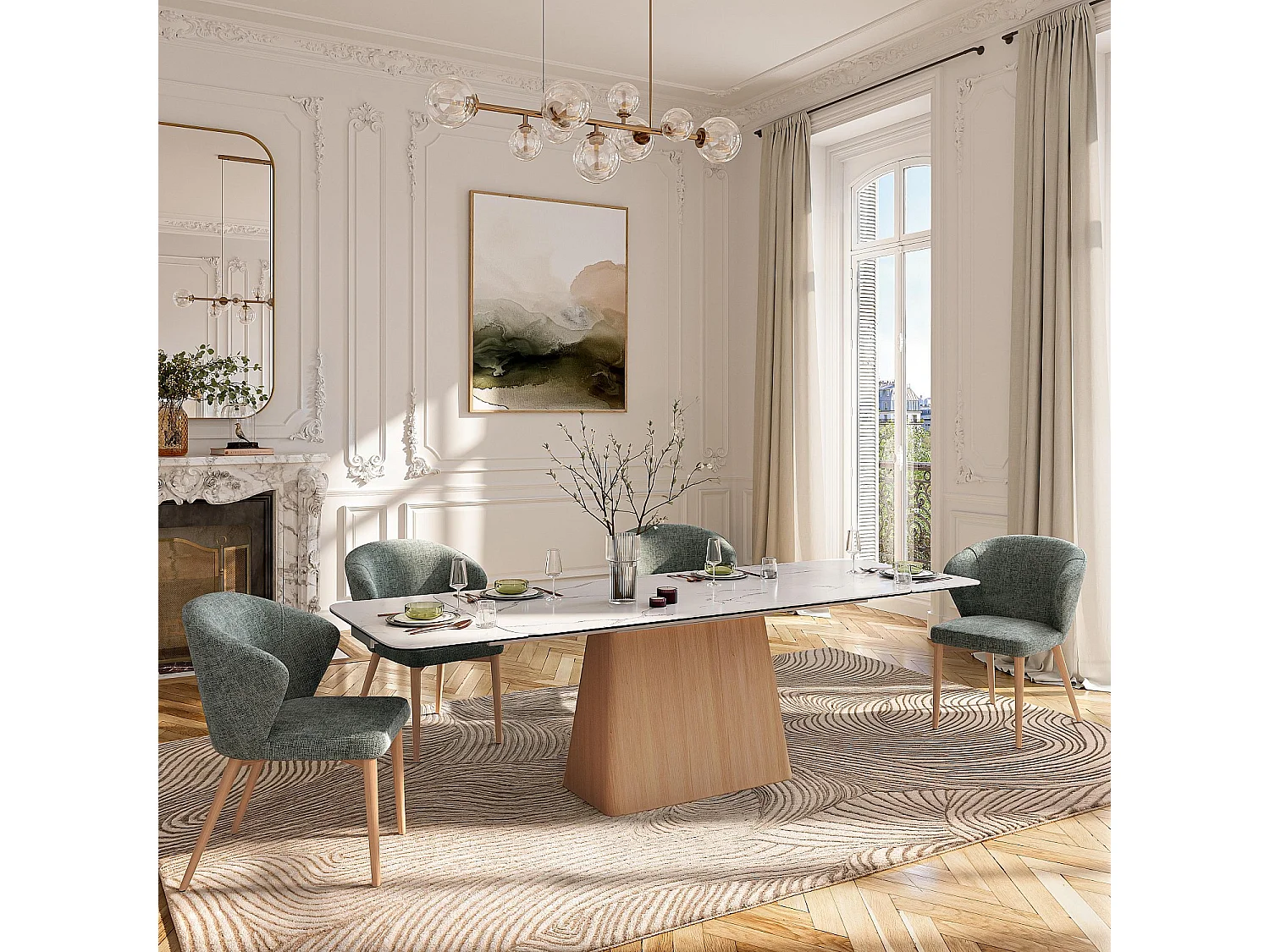 Habitat - Lot de 2 chaises en tissu chenille et bois massif couleur chêne - Vert sapin - Luris