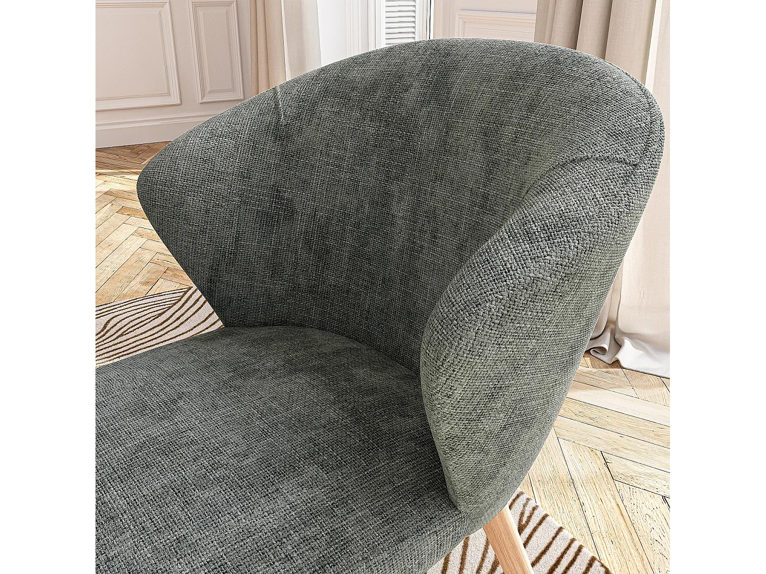 Lot de 2 chaises en tissu chenille et bois massif finition chêne - Vert sapin