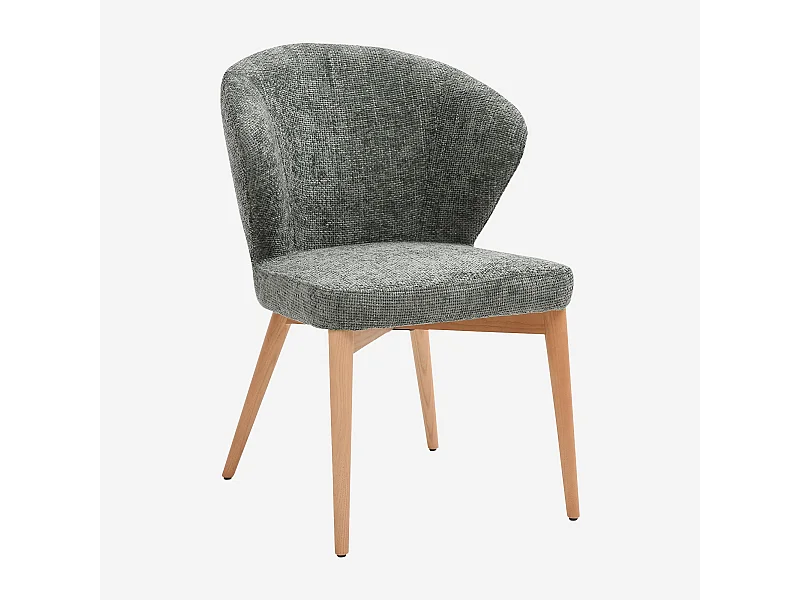 Habitat - Lot de 2 chaises en tissu chenille et bois massif couleur chêne - Vert sapin - Luris