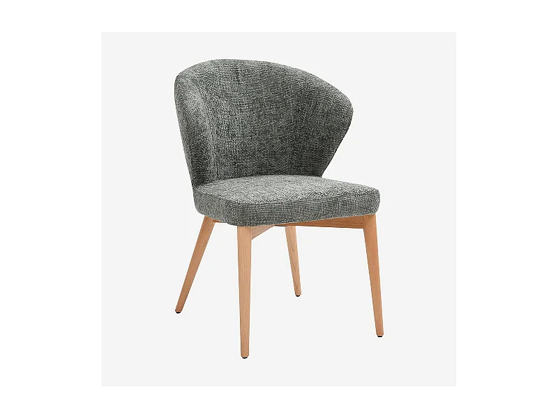 Habitat - Lot de 2 chaises en tissu chenille et bois massif couleur chêne - Vert sapin - Luris