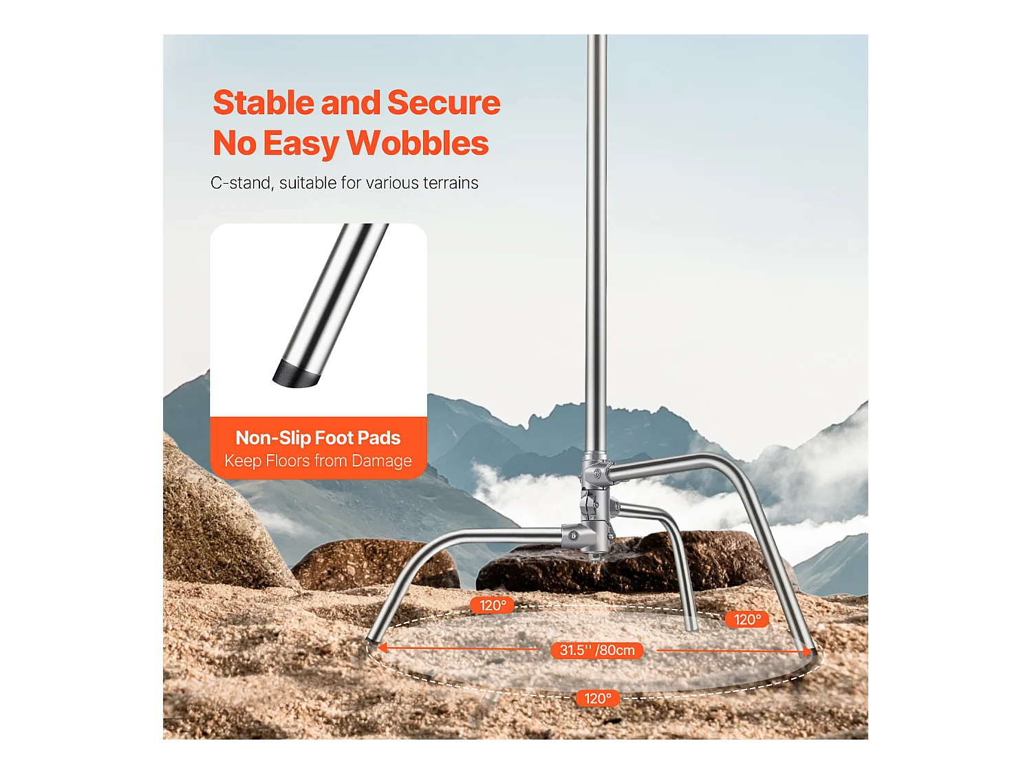 C-Statief SucceBuy, Fotografisch Verlichtingsstatief van Roestvrij Staal, Maximale Hoogte 330 cm