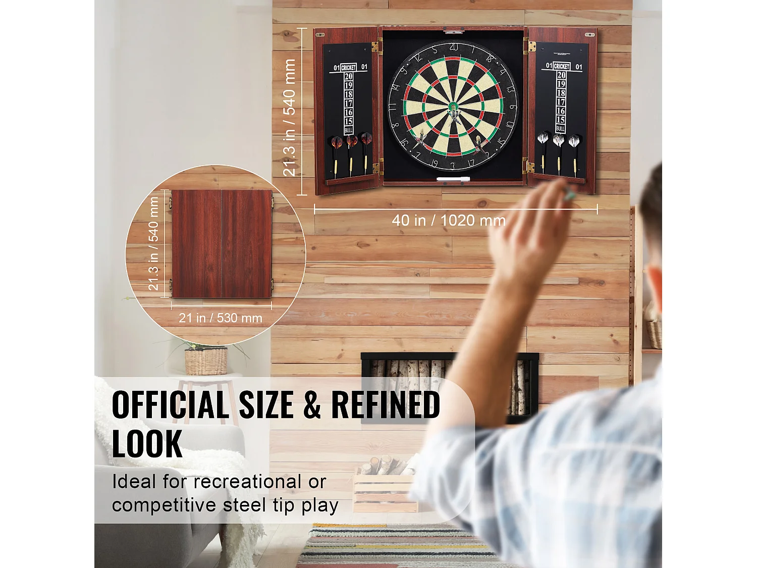 Ensemble Cible de Fléchettes SucceBuy, Taille Officielle, Fléchettes à Pointe en Acier, avec Accessoires