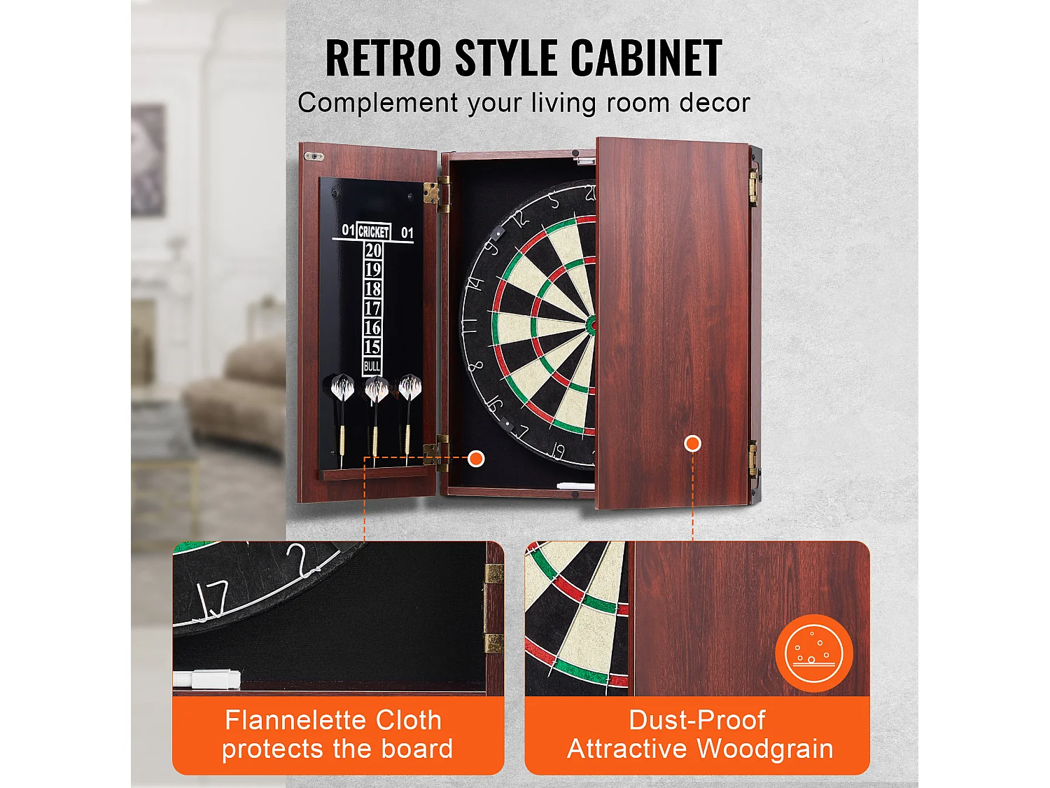 Ensemble Cible de Fléchettes SucceBuy, Taille Officielle, Fléchettes à Pointe en Acier, avec Accessoires