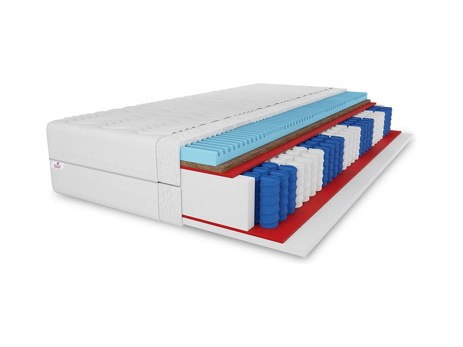Matelas à ressorts ensachés 7 ZONES coco Premium 180x200x21 cm, matelas degré de dureté H3/H4, couleur : blanc, housse incluse