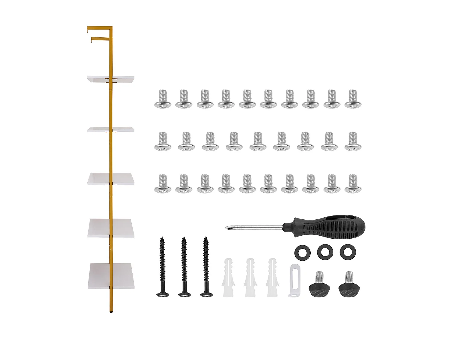 Rek SucceBuy met 5 Niveaus, 64x30 cm, Wandmontage, Rustiek Hout, Opbergruimte, Witgoud, Woonruimtes