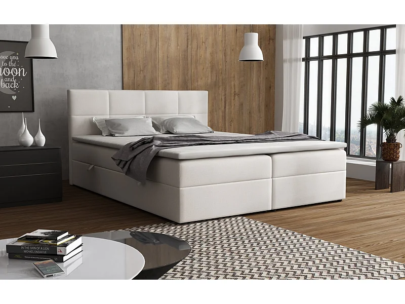 Lit Boxspring Betty avec 2 caissons de lit, lit rembourré Dimensions: 160x200, Couleur: Beige, Tissu velours, Lit double avec matelas Bonell incl. topper