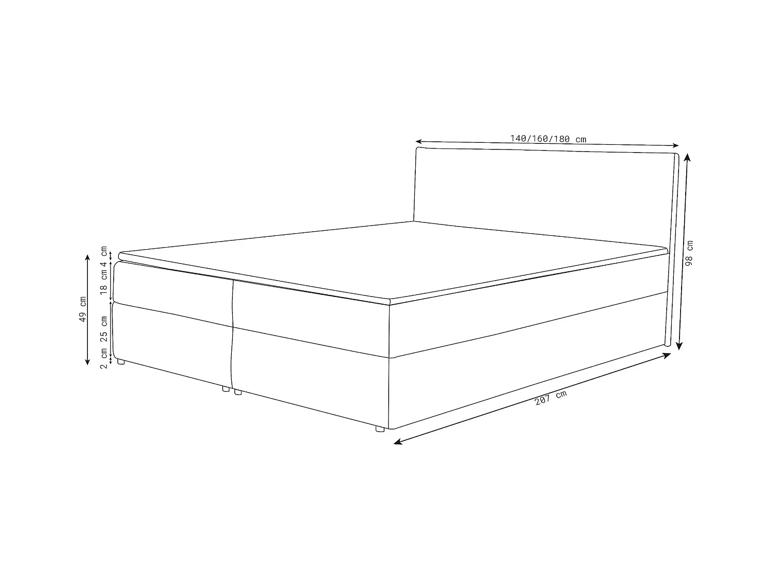 Lit Boxspring Betty avec 2 caissons de lit, lit rembourré dimensions: 140x200, couleur: noir, tissu velours