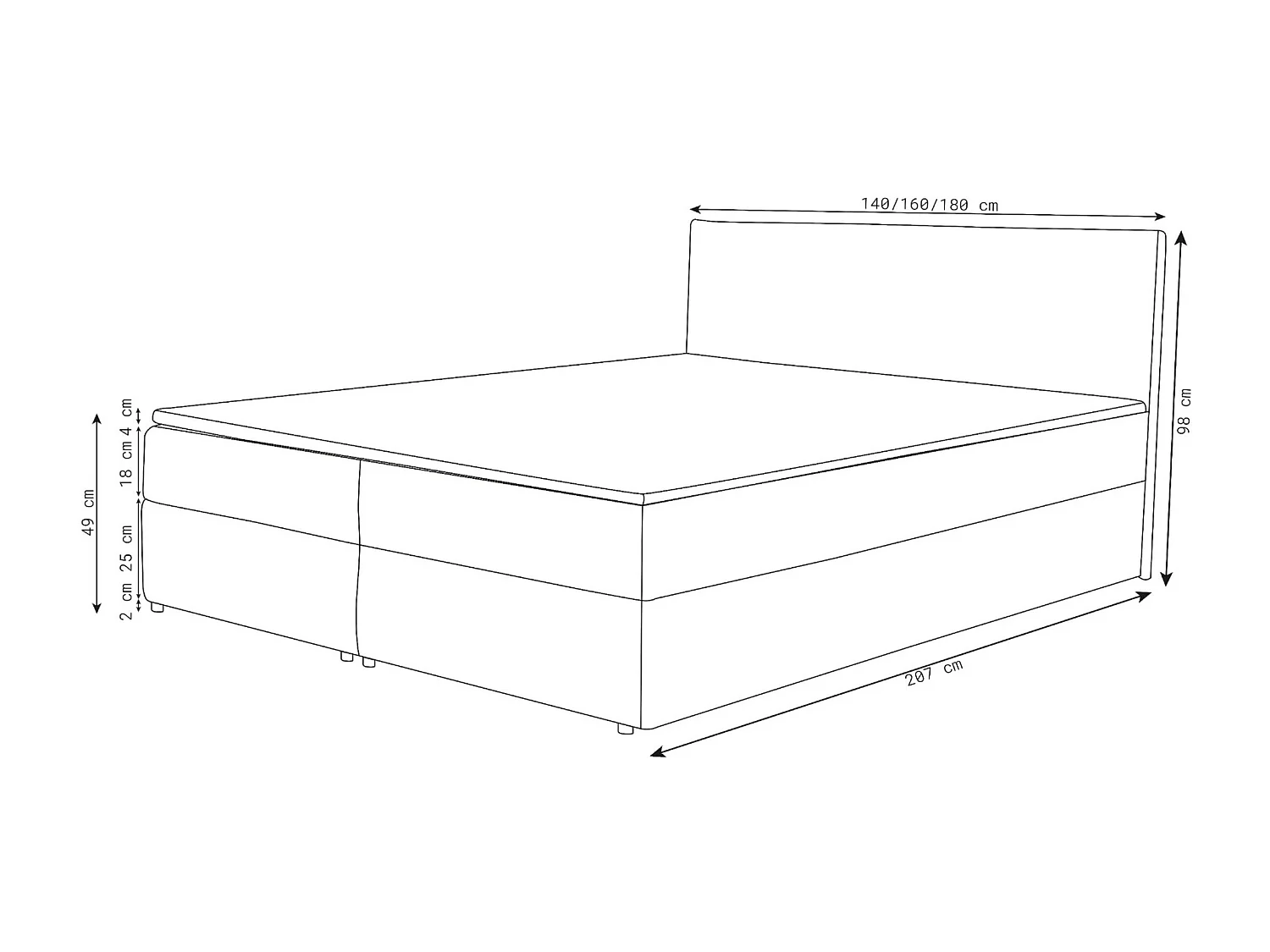 Lit Boxspring Betty avec 2 caissons de lit, lit rembourré dimensions: 160x200, couleur: brun, tissu velours