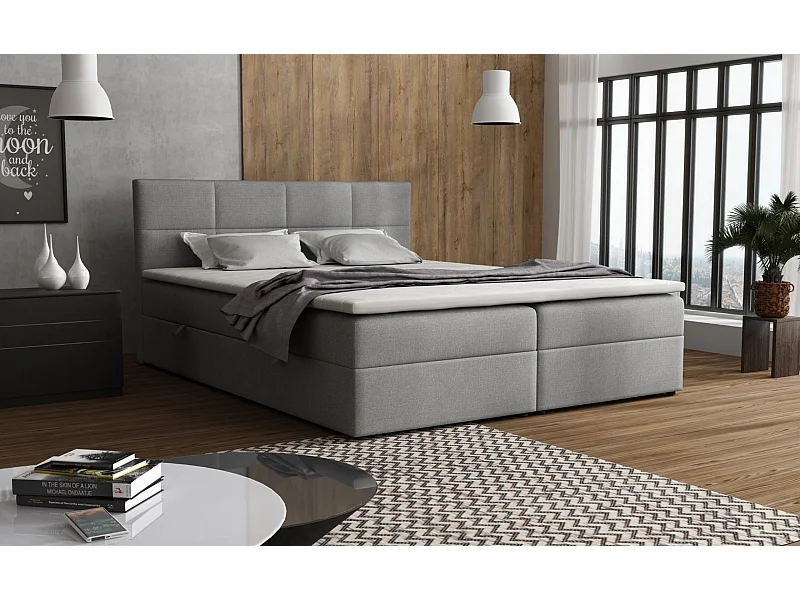Boxspringbed Betty met 2 bedbakken, gestoffeerd bed Afmetingen: 180x200, kleur: grijs, veloursstof, tweepersoonsbed met Bonell-matras incl. topper
