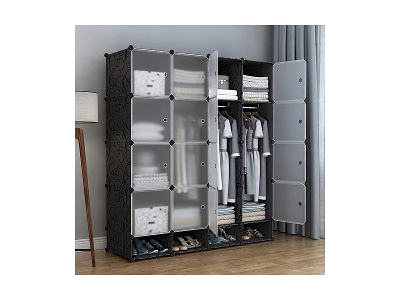 Grande armoire modulaire étagère penderie xxl noir haute capacitive