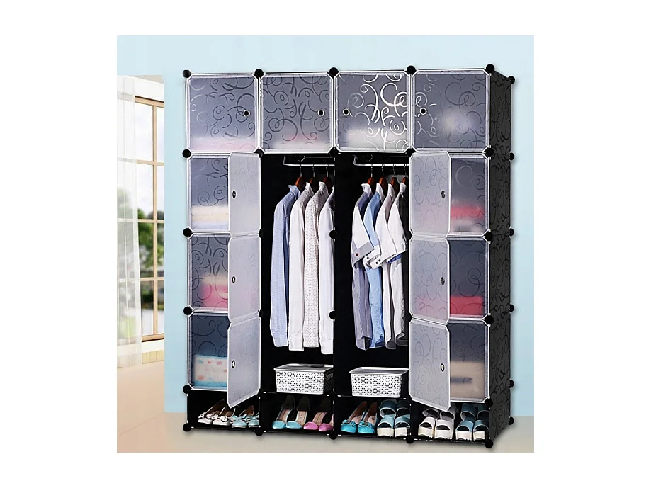 Grande armoire modulaire étagère penderie xxl noir haute capacitive