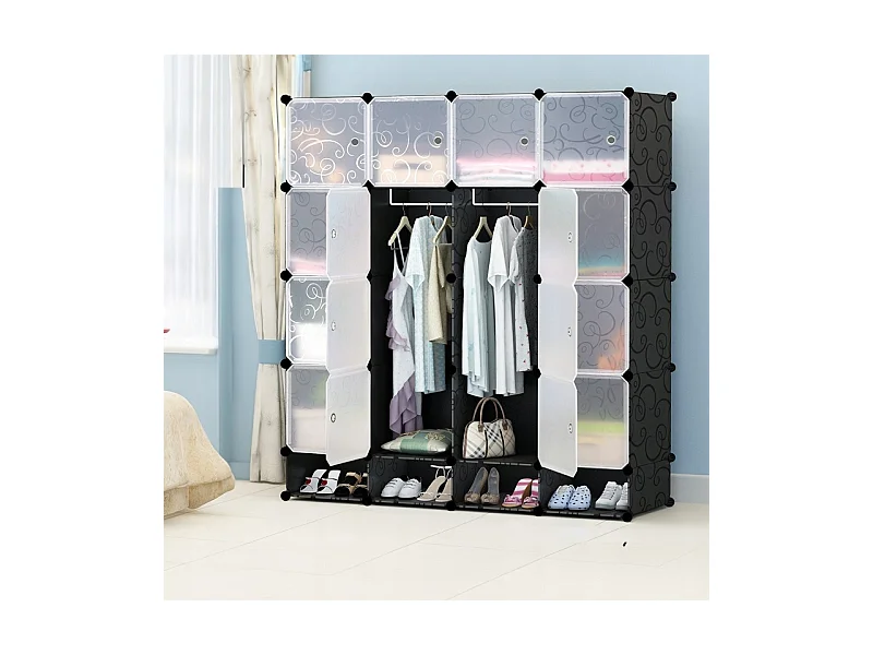 Grande armoire modulaire étagère penderie xxl noir haute capacitive