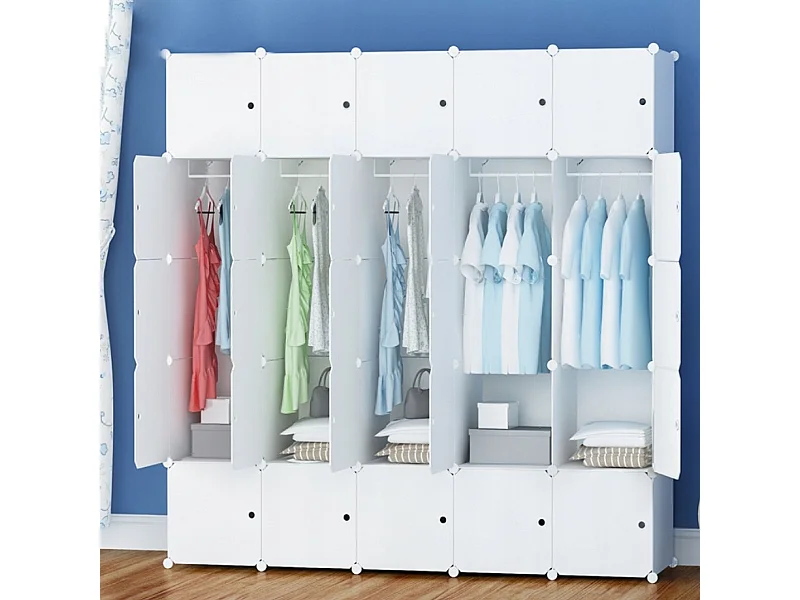 Grande armoire modulaire blanche spacieuse xxl pour vêtements étagères tringles