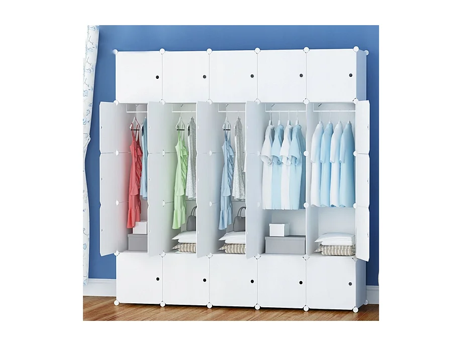 Grande armoire modulaire blanche spacieuse xxl pour vêtements étagères tringles
