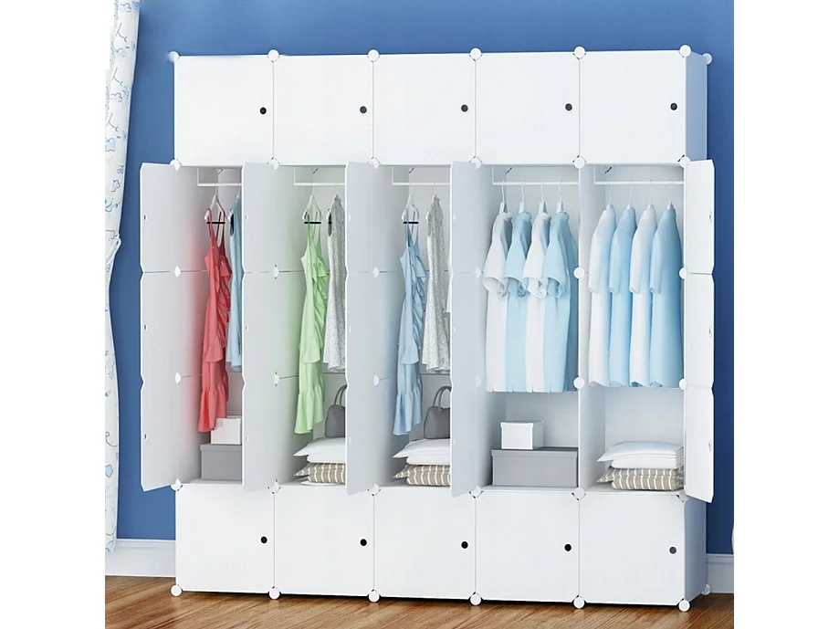 Roupeiro modular grande branco espaçoso xxl para roupa prateleiras varão