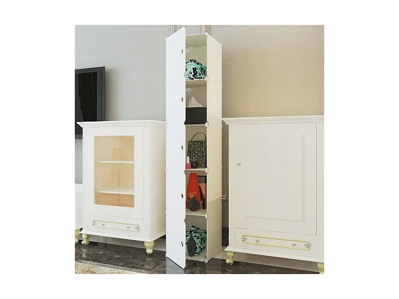 Armoire modulaire 5 étagères bibliothèque à poteaux blanc
