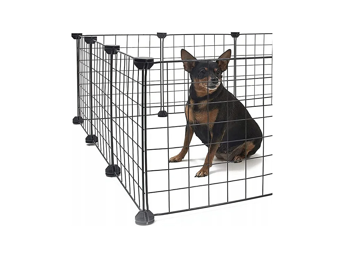 Enclos en métal noir pour chien chat chiot lapin 108 cm