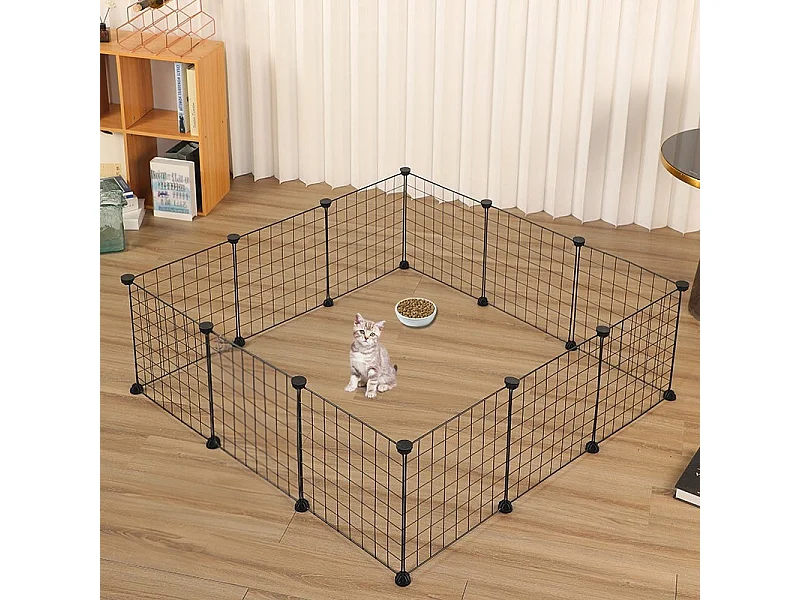 Enclos en métal noir pour chien chat chiot lapin 108 cm