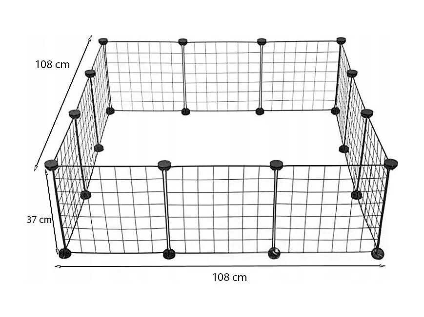 Recinto in metallo nero per cane gatto cucciolo coniglio 108 cm