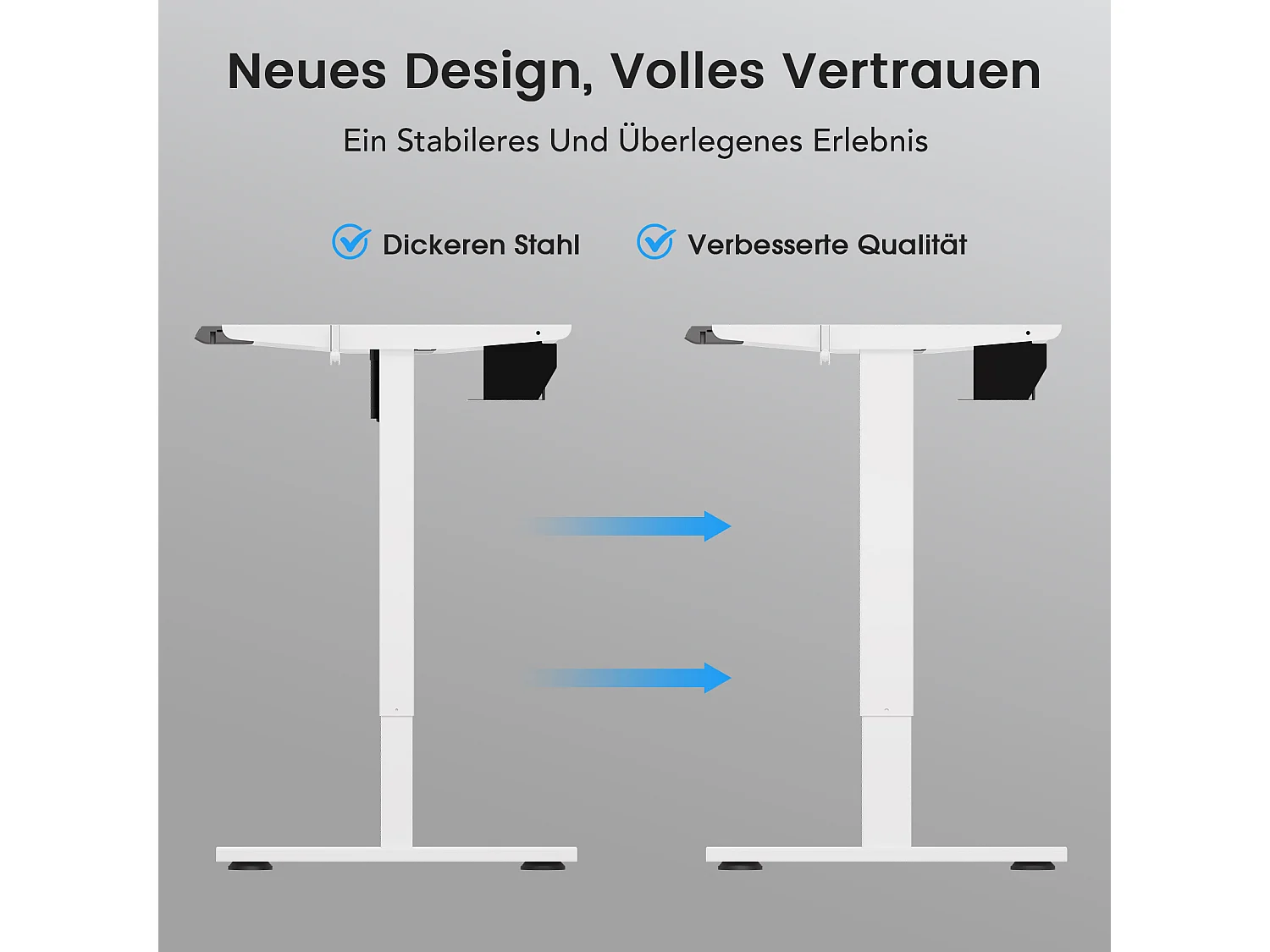 Homavo höhenverstellbarer Tischrahmen mit Memory, Rückfederung bei Widerstand, USB-/Type-C-Anschlüssen, Höhe 69–117 cm.