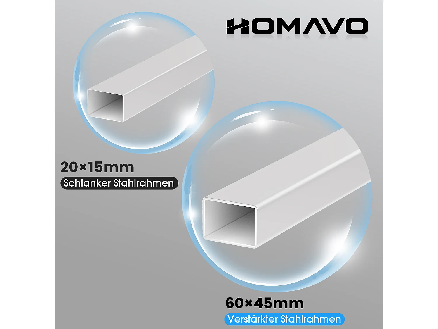 Homavo höhenverstellbarer Tischrahmen mit Memory, Rückfederung bei Widerstand, USB-/Type-C-Anschlüssen, Höhe 69–117 cm.