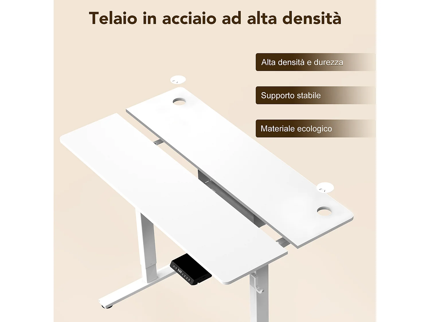 Scrivania elettrica regolabile in altezza 120x60cm–Memoria e sistema anti-collisione – Porte USB-A e Tipo-C – Colore bianco