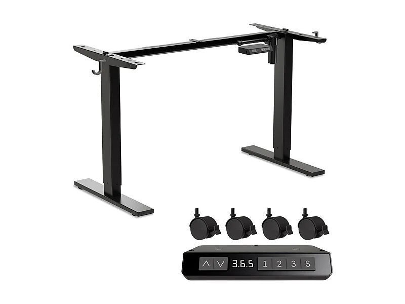 Homavo höhenverstellbarer Tischrahmen mit Memory, Rückfederung bei Widerstand, USB-/Type-C-Anschlüssen, Höhe 69–117 cm.