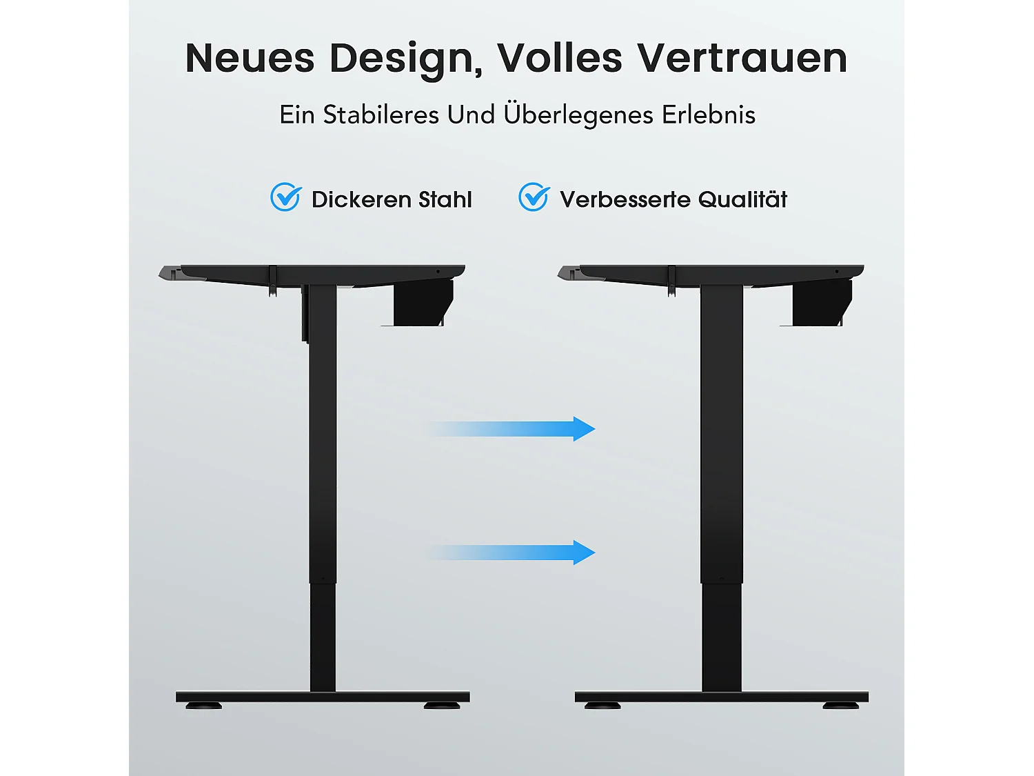 Homavo höhenverstellbarer Tischrahmen mit Memory, Rückfederung bei Widerstand, USB-/Type-C-Anschlüssen, Höhe 69–117 cm.