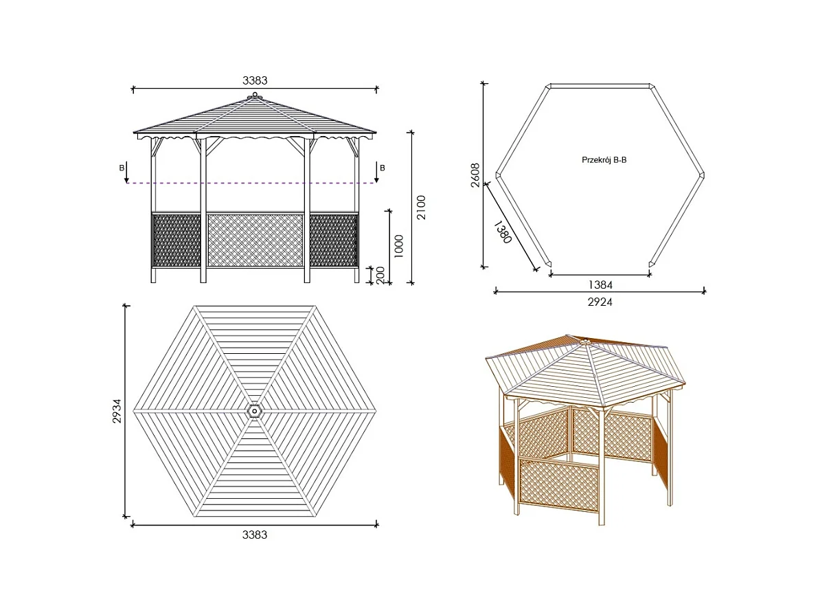 Gazebo da giardino tettoia parasole 3.38x2.79 m – Impregnato - ALT140 - ALTANKA