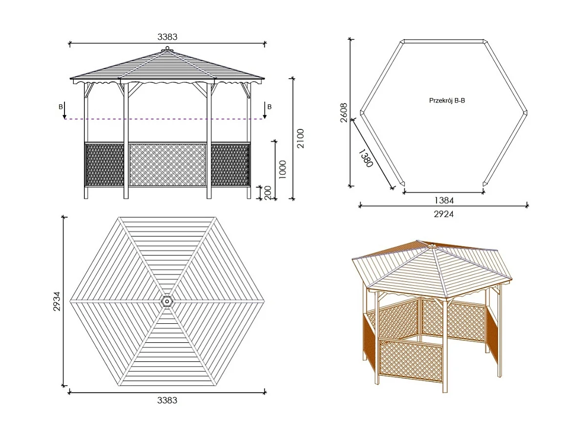 Gazebo da giardino tettoia parasole 3.38x2.79 m – Impregnato - ALT140 - ALTANKA