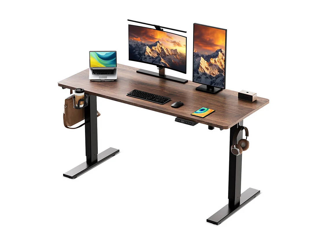 Scrivania elettrica 140x70 cm con altezza regolabile, memoria, anti-collisione e USB – Noce