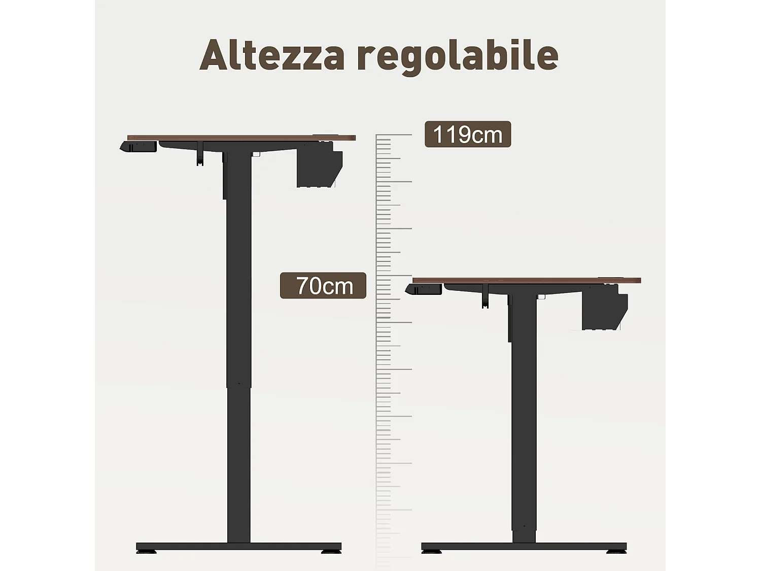 Scrivania elettrica 140x70 cm con altezza regolabile, memoria, anti-collisione e USB – Noce