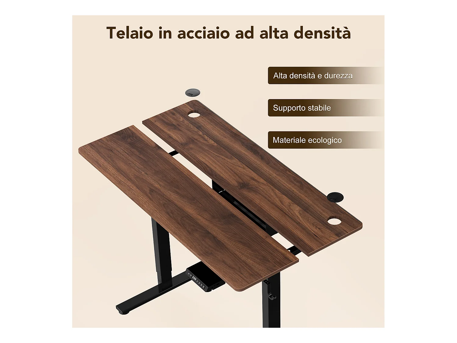 Scrivania elettrica 120x60 cm con altezza regolabile, memoria, anti-collisione e USB – Noce