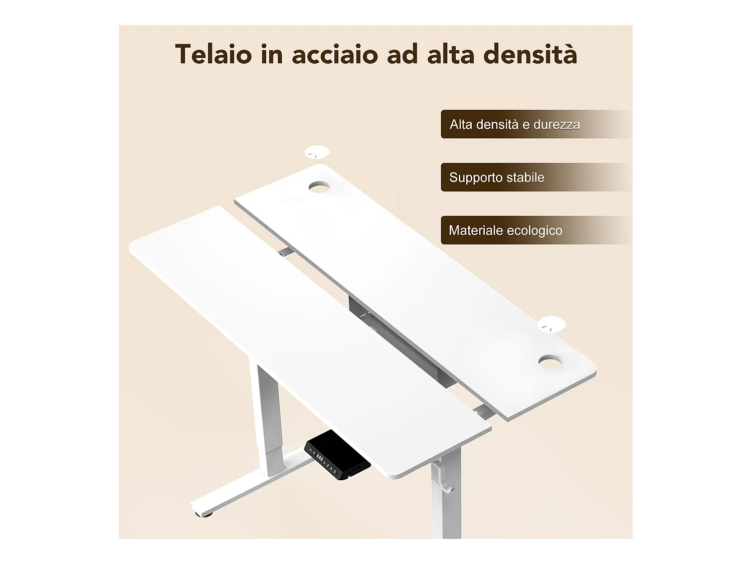 Scrivania elettrica regolabile in altezza 140x70cm- Memoria e sistema anti-collisione – Porte USB-A e Tipo-C – Colore bianco