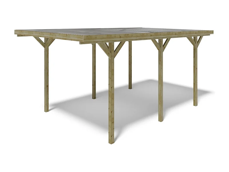 Tettoia posto auto coperto in legno 3.04x5.12 m - 15.57 m2 - copertura con lastra in acciaio  - CAR16+BLACHA1 - ALTANKA