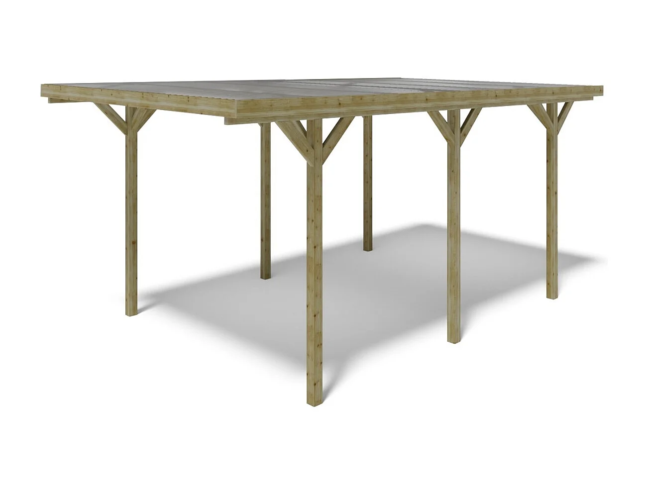 Tettoia posto auto coperto in legno 3.04x5.12 m - 15.57 m2 - copertura con lastra in acciaio  - CAR16+BLACHA1 - ALTANKA