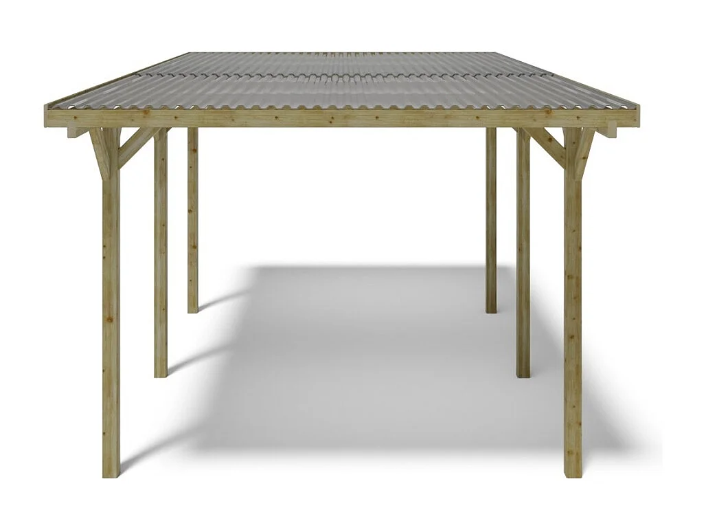 Tettoia posto auto coperto in legno 3.04x5.12 m - 15.57 m2 - copertura con lastra in acciaio  - CAR16+BLACHA1 - ALTANKA