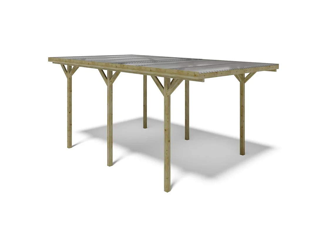Tettoia posto auto coperto in legno 3.04x5.12 m - 15.57 m2 - copertura con lastra in acciaio  - CAR16+BLACHA1 - ALTANKA