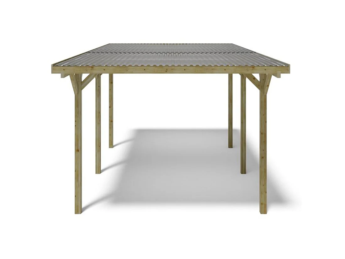 Tettoia posto auto coperto in legno 3.04x5.12 m - 15.57 m2 - copertura con lastra in acciaio  - CAR16+BLACHA1 - ALTANKA