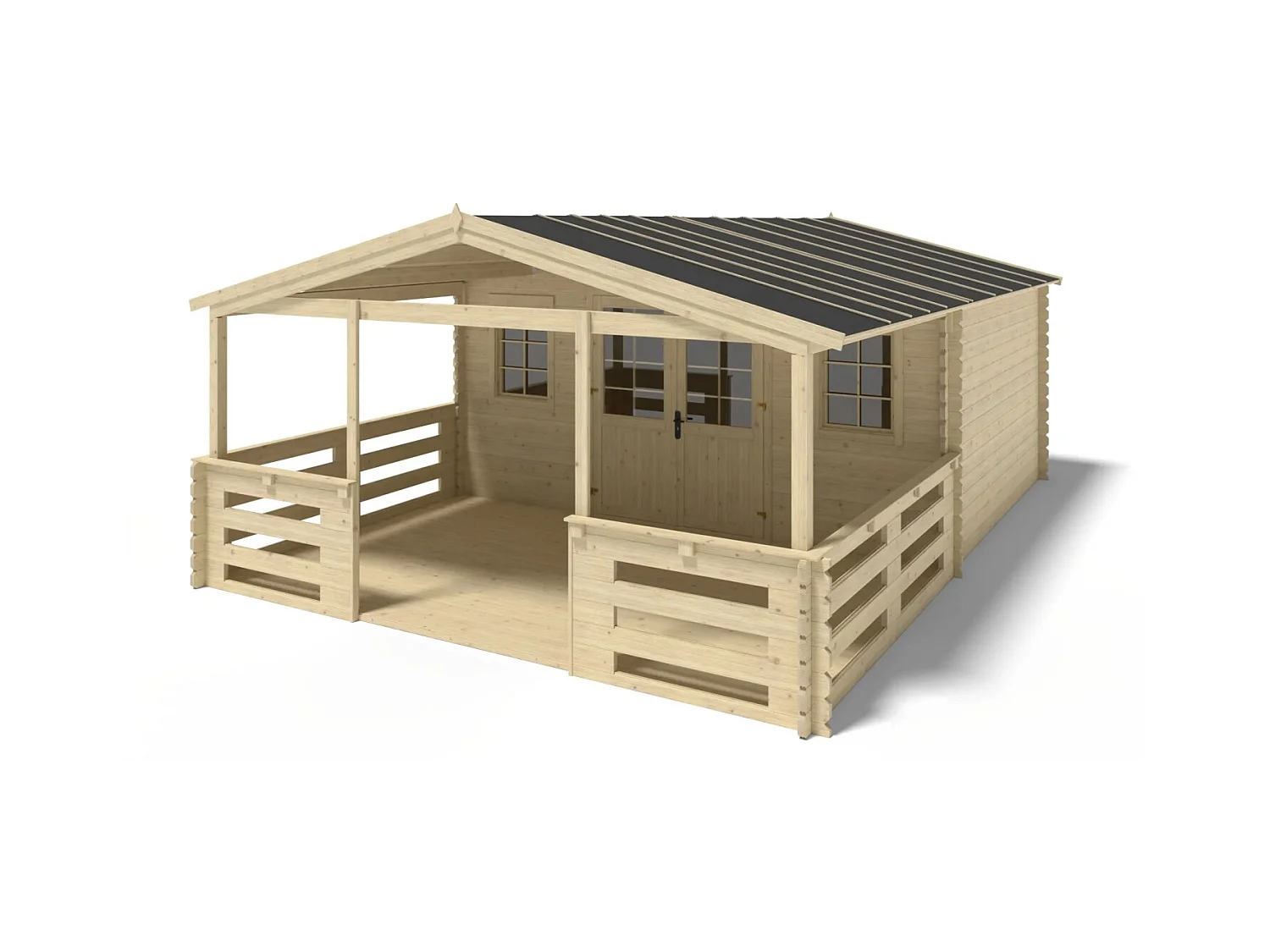 Terrasse en bois avec balustrade pour abri en bois - 15m2 - 5m x 3m - couleur: naturel - DOM616 - ALTANKA