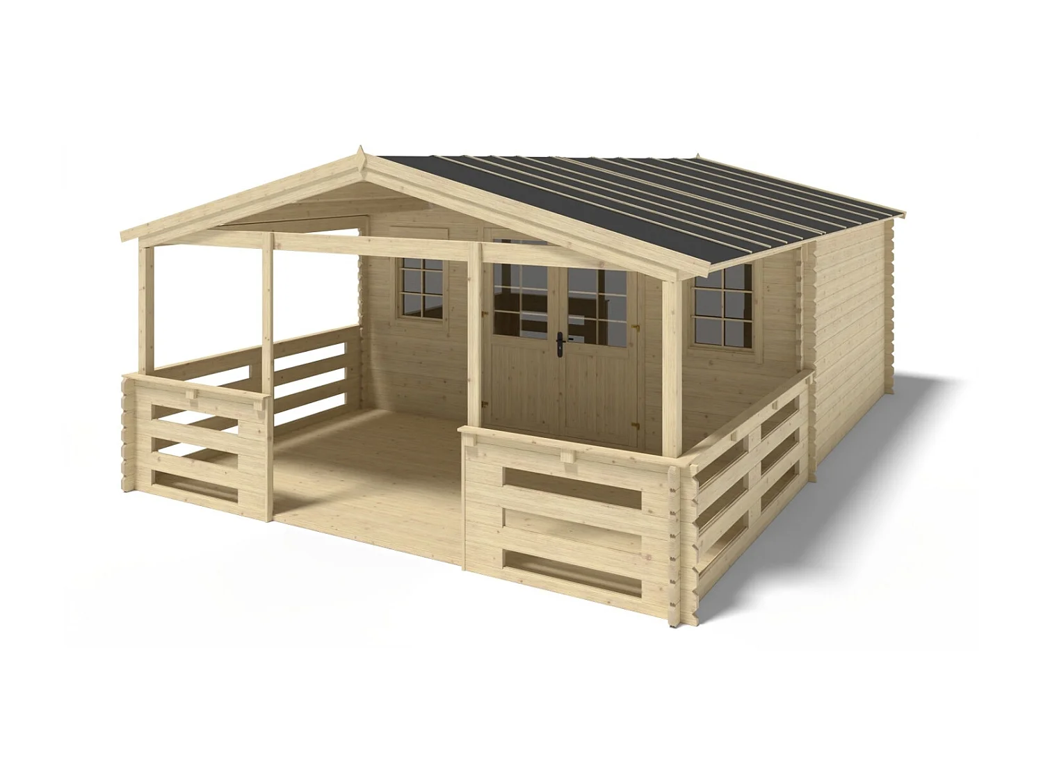 Terrasse en bois avec balustrade pour abri en bois - 15m2 - 5m x 3m - couleur: naturel - DOM616 - ALTANKA