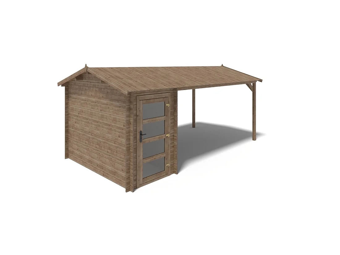 Casetta da giardino in legno – 1.5x3 m con estensione 4x2.76 m - 15.56 m² - DOM673+DOS194 - ALTANKA