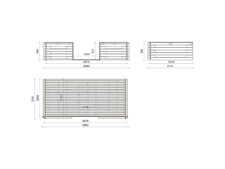 Terrasse en bois avec balustrade pour abri en bois - 8m2 - 4m x 2m - couleur: naturel - DOM545 - ALTANKA