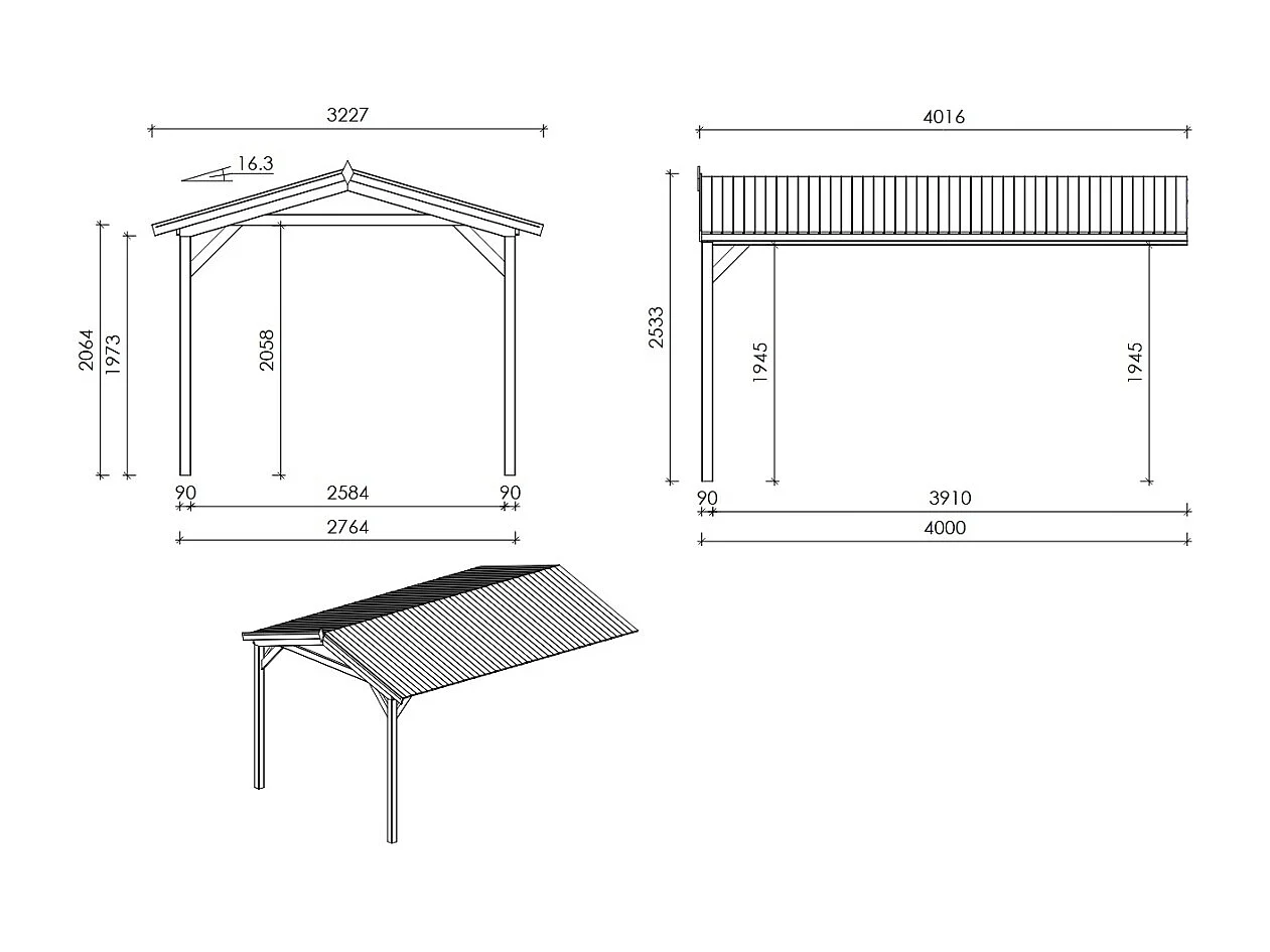 Casetta da giardino in legno – 2.5x3 m con estensione 2.5x2.76 m - 7.5 m² - DOM675+DOS194 - ALTANKA