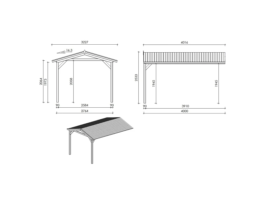 Casetta da giardino in legno – 2.5x3 m con estensione 4x2.76 m - 18.56 m² - DOM675+DOS194 - ALTANKA
