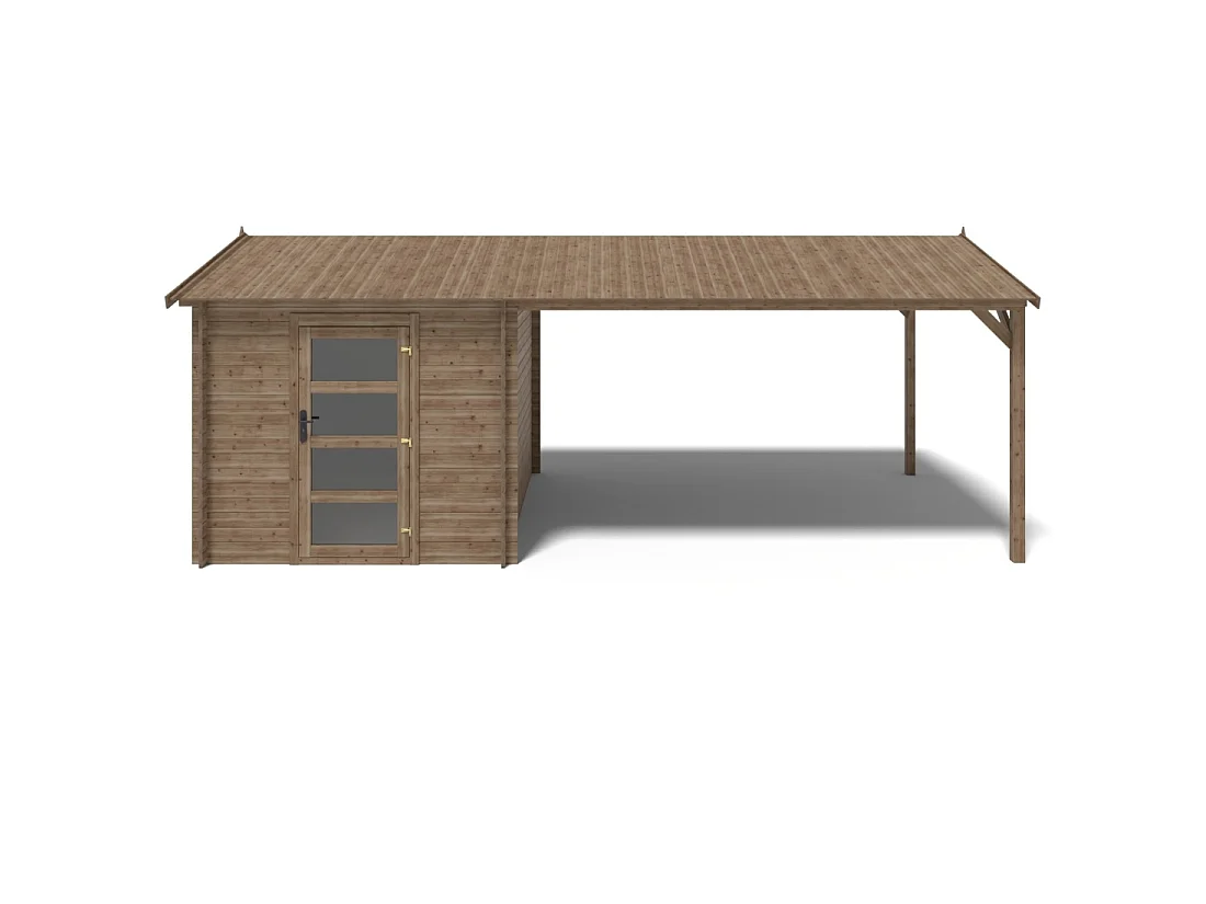 Casetta da giardino in legno – 2.5x3 m con estensione 4x2.76 m - 18.56 m² - DOM675+DOS194 - ALTANKA